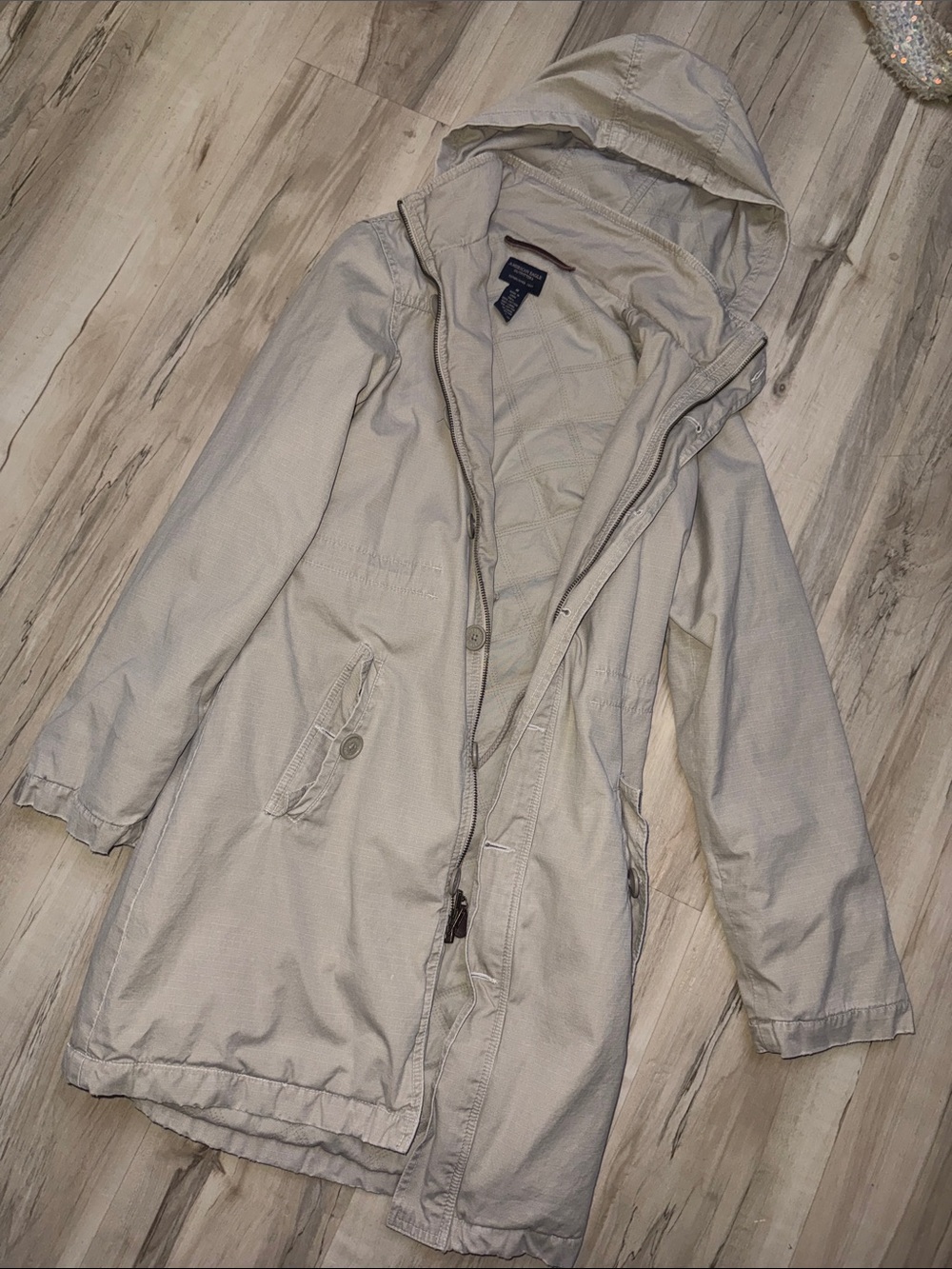 American Eagle Outfitters Light Beige Hooded Parka Coat